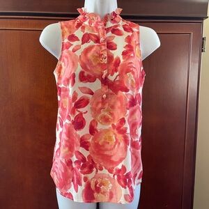 Ann Taylor loft floral ruffed trim blouse